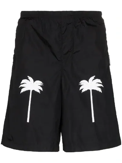 Palm Angels Palm Tree Print Swim Shorts In Schwarz