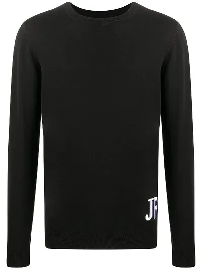 John Richmond Crew Neck Embroidered Logo Sweater In Black