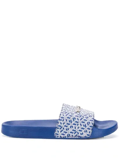 Tommy Hilfiger Logo Plaque Pool Slides In Blue