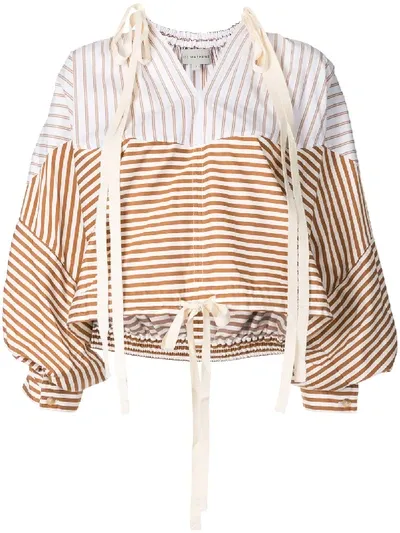 Lee Mathews Jamie Spliced Stripe Blouse In White