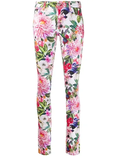 Philipp Plein Floral-print Skinny Jeans In White