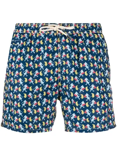 Mc2 Saint Barth Lightning Monkey-print Swim Shorts In Blue