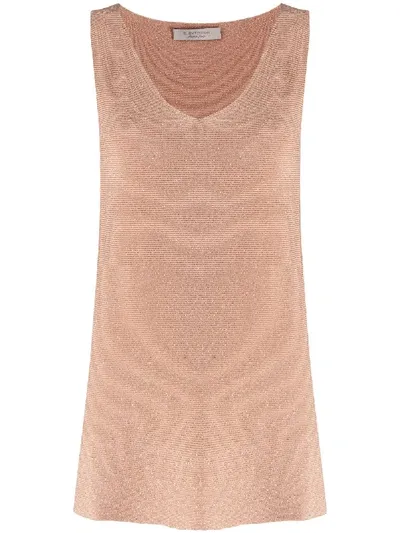 D-exterior Metallic Knitted Tank Top In Brown