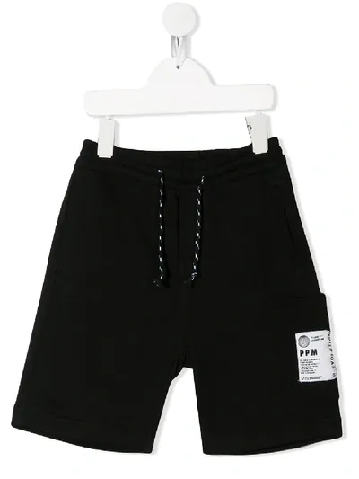 Paolo Pecora Kids' Drawstring Patch Pocket Shorts In Black