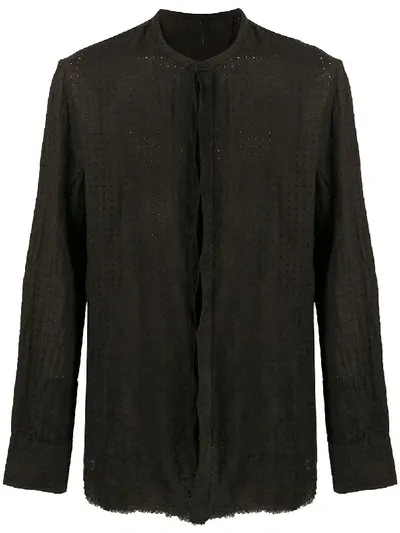 Masnada Collarless Raw-hem Shirt In Black