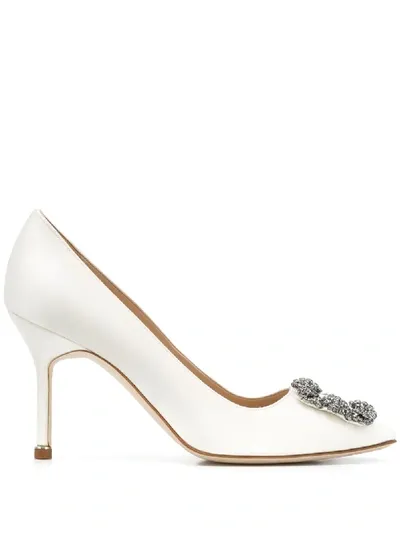 Manolo Blahnik Jewel Buckle Pumps In White