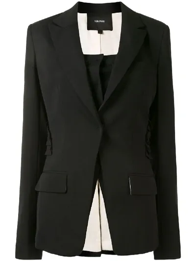 Vera Wang Ruffle Detail Single Breasted Blazer In Black