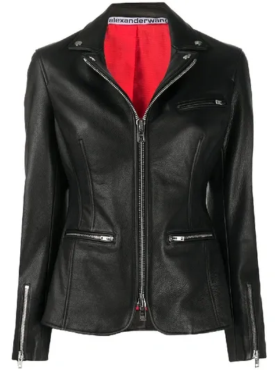 Alexander Wang Faux-leather Zipped Blazer In Black