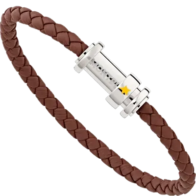 Montblanc Armband Aus Geflochtenem Braunem Leder Mit Verschluss Aus Edelstahl Und Drei Ringen