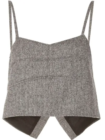 Vera Wang Herringbone Pattern Cropped Top In Grey