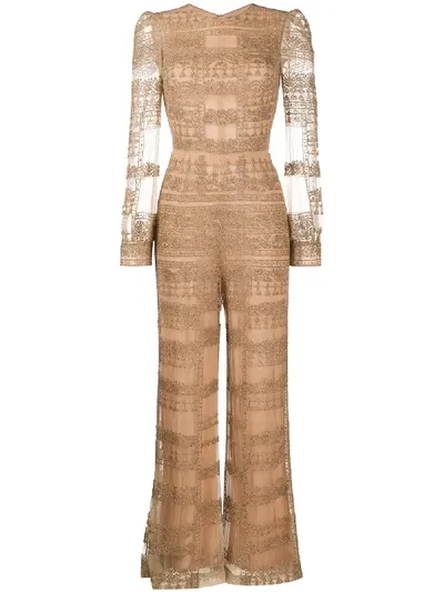 Pre-owned Valentino 2012 Beaded Jumpsuit In Neutrals