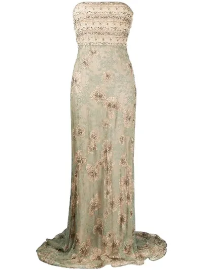 Pre-owned Valentino 2012 Floral Lace Evening Dress In Neutrals