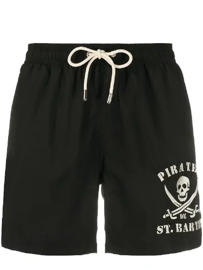 Mc2 Saint Barth Pirates Embroidered Swim Shorts In Black