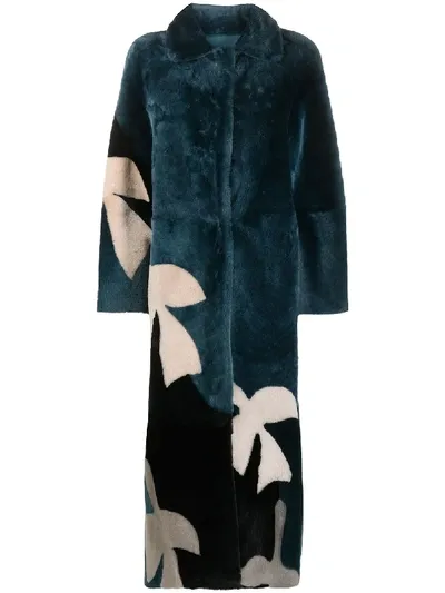 Liska Geometric Pattern Shearling Overcoat In Blue