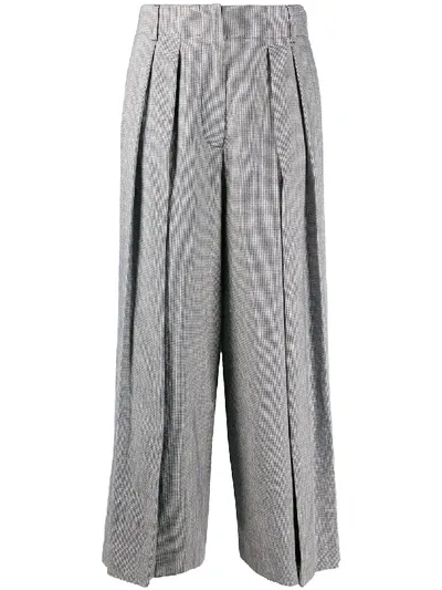 Max Mara Check Pleated Flared Trousers In Blue