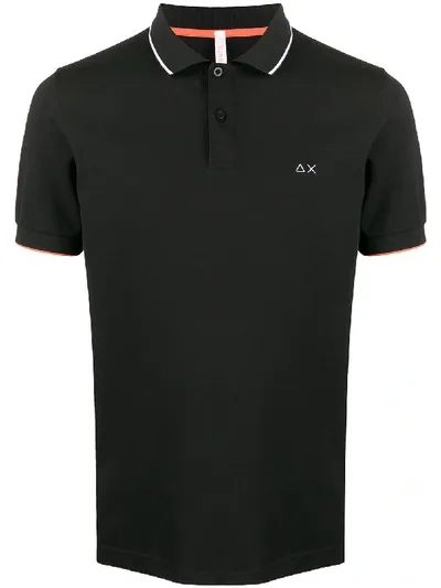 Sun 68 Logo Polo Shirt In Black