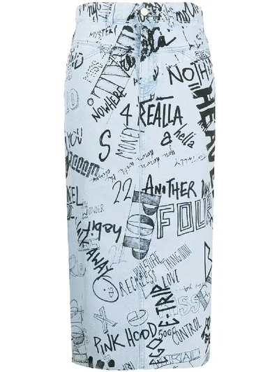 Essentiel Antwerp Doodle Pattern Denim Skirt In Blue