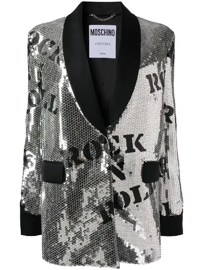 Moschino Hollywood Stencils Blazer In Silver