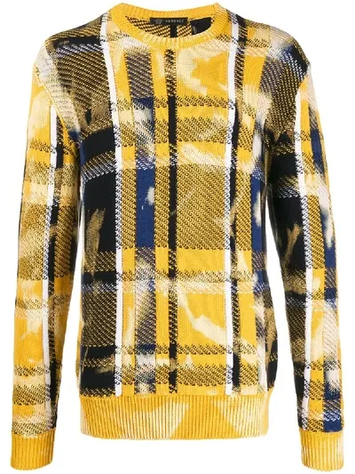 Versace Check Pattern Jumper In Yellow