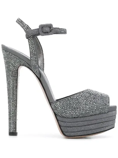 Le Silla Crystal-embellished Platform Sandals In Grey