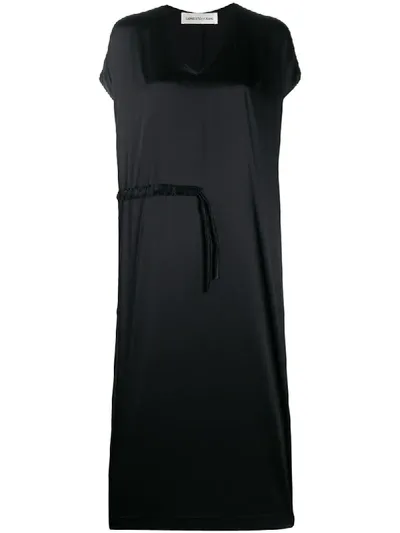 Lamberto Losani V-neck Drawstring Waist Dress In Black