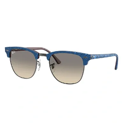 Ray Ban Clubmaster Marble Sunglasses Wrinkled Blue Frame Grey Lenses 49-21 In Blau Gemustert