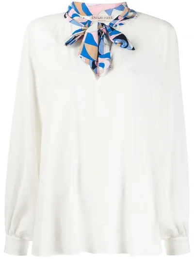 Emilio Pucci Sirens Song Bow Blouse In White