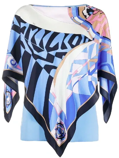 Emilio Pucci 'wally' Poncho Mit Print In Blue