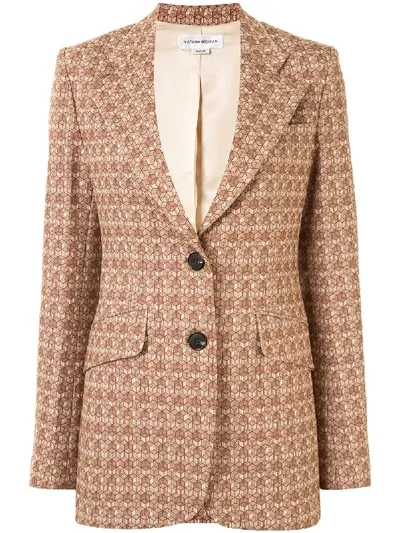 Victoria Beckham Geometric Pattern Single-breasted Blazer In Brown