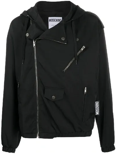 Moschino Logo Tag Hooded Jacket In Black