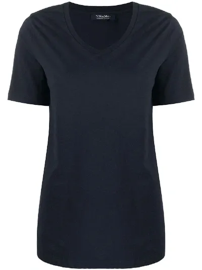 Max Mara Plain V-neck T-shirt In Blue