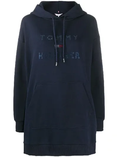 Tommy Hilfiger Embellished Logo Hoodie Dress In Blue