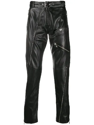 Versace Black Zip Detail Leather Trousers