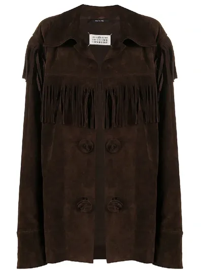 Maison Margiela Oversized Fringed Buttoned Jacket In Brown