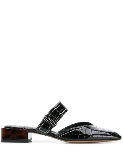 Ganni Square Toe Slip-on Mules In Black