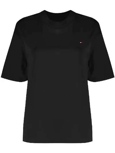 Tommy Hilfiger Embroidered Logo T-shirt In Black