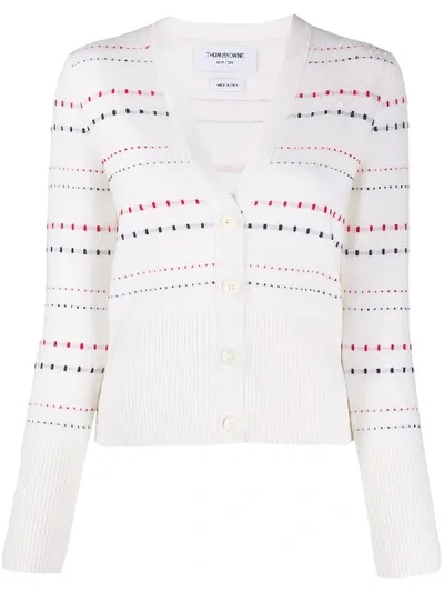 Thom Browne Stitch V-neck Cardigan In White