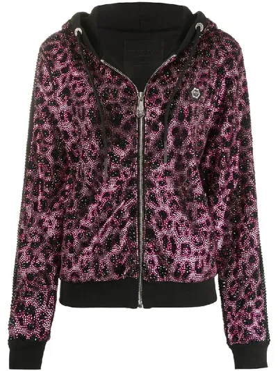 Philipp Plein Paradise Embellished Animal-print Hoodie In Black