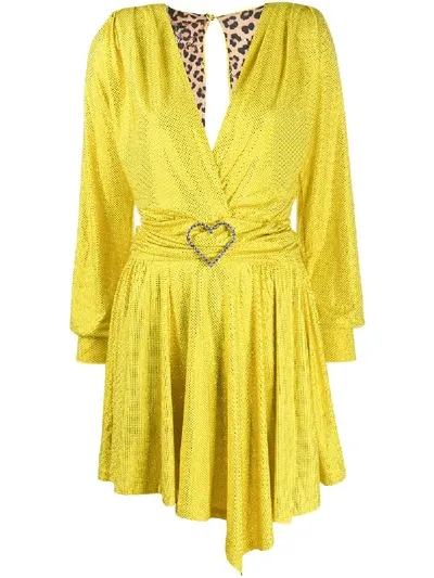 Philipp Plein Plunging V-neck Dress In Yellow