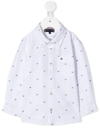 Tommy Hilfiger Junior Babies' Logo Embroidered Longsleeved Shirt In White