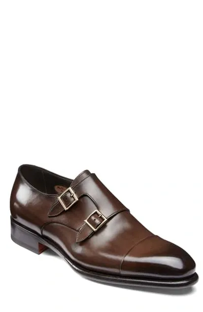 Santoni Double Monk-strap Leather Shoes In Brown