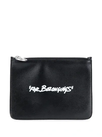 Off-white Quote Zip Clutch In Black