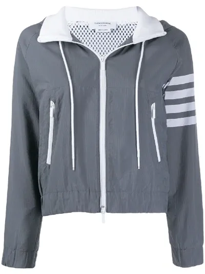 Thom Browne 4-bar Zip-up Hooded Jacket In Grey