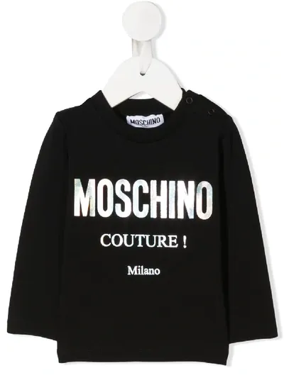 Moschino Babies' Logo Print Long-sleeve T-shirt In Black