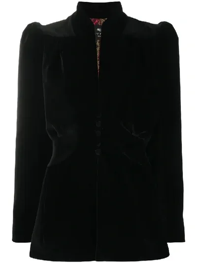 Etro Power Shoulder Satin Jacket In Black