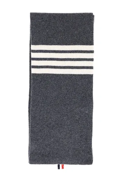 Thom Browne 4-bar Stripe Scarf In Grey,white