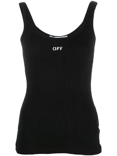 Off-white Logo Print Ribbed Top In Black