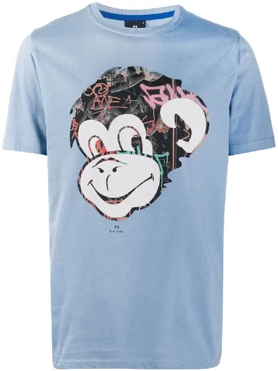 Ps By Paul Smith Graffiti Monkey Print T-shirt In Blue