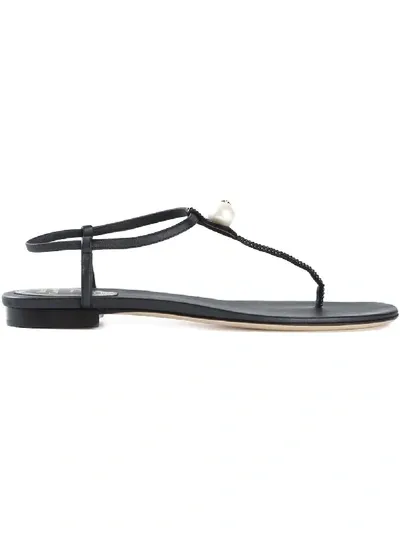 René Caovilla Sandalen Mit Verziertem T-riemen In Black