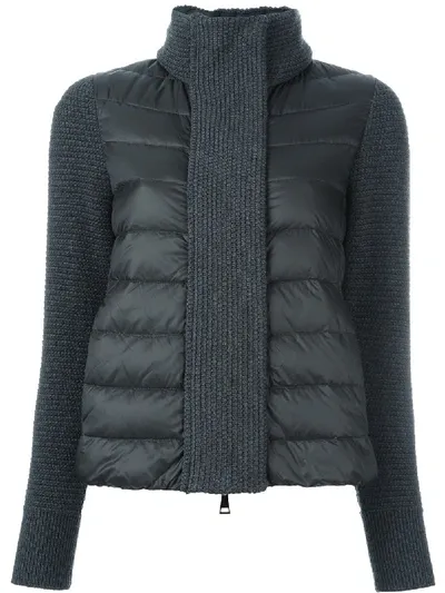 Moncler Schurwoll-cardigan Mit Gesteppten Dauneneinsätzen In Grey